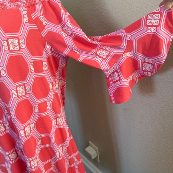 Cabana Life Coral Geo Off Shoulder Dress XL UPF 50+ Resort Beach Cover Up - Picture 5 of 9